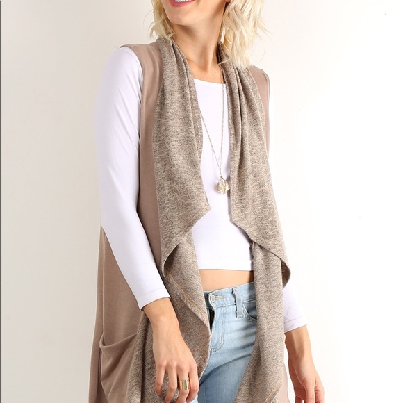 Khaki Boho Draped Open Front Vest - Picture 4 of 5